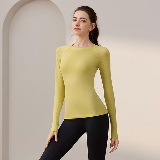 One-piece knitted autumn and winter sports long-sleeved round neck slimming fitness wear running Pilates top yoga wear T-shirt pink L