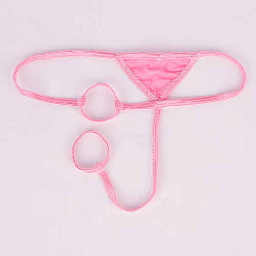 He Jiagong men's sexy thong men's ice silk double circle underwear sexy open crotch temptation T pants blue