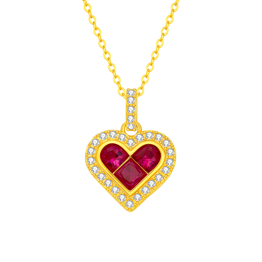 Mingzuan International 18K gold antique point diamond ruby love pendant au750 inlaid zircon necklace as a birthday gift for your girlfriend
