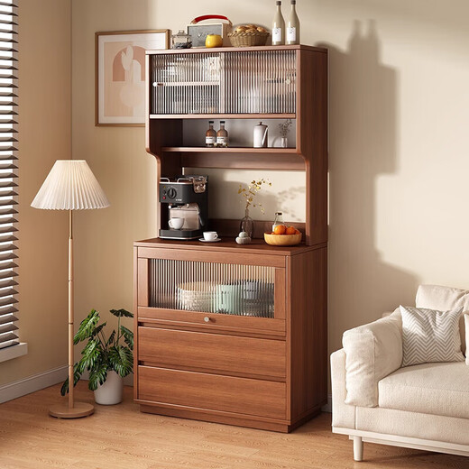 Tea cabinet, side cabinet, storage cabinet, narrow cabinet against the wall, household small water bar, antique style side cabinet, storage cabinet, high cabinet, door-to-door delivery, walnut color | 50*40*176cm