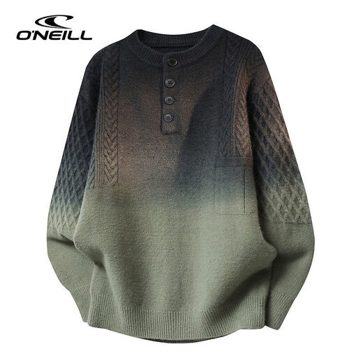 O NEILLONEILL/O'Neill Gradient Color Trendy Henry Collar Sweater Men's Autumn and Winter Contrast Color Versatile Warm Sweater Black M