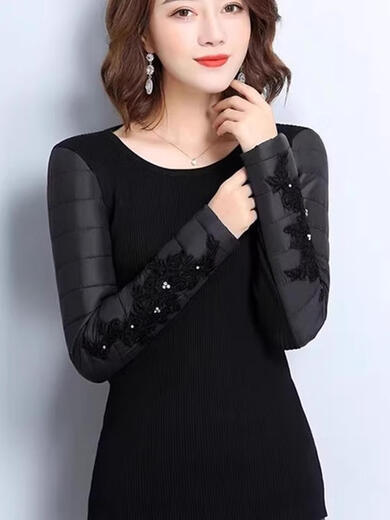 CARSEMKEITN Down Sleeves Cotton Sleeves Bottoming Shirt Women's Winter Sleeves Thickened Warm Sweater with Fur Vest, Diamond Cloth Model (Fully Velvet) High Collar L (111-125Jin Jin is equal to 0.5kg)