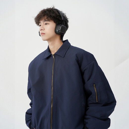 MMOPTOP American flight jacket autumn and winter men's fashion versatile loose casual jacket MJK10 navy blue L
