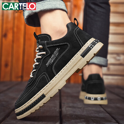 CARTELO Men's Shoes Autumn and Winter Trendy 2025 Shoes Men's Fashion Casual Shoes Men's Slip-on Martin Shoes Black 40