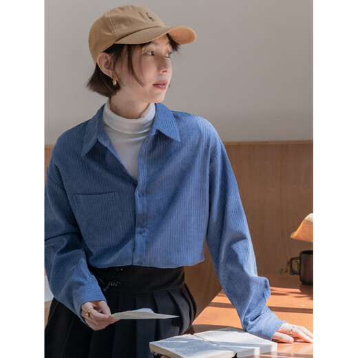 Semir blue corduroy shirt women's autumn and winter 2023 new inner layered sweater layered shirt two-piece top blue gray shirt S