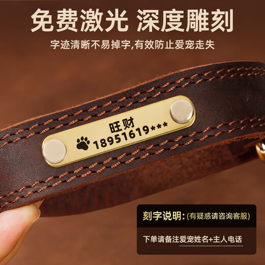 Luomasi custom-made genuine leather dog collar leash anti-loss Shiba Inu Golden Retriever Labrador medium and large dog pet collar engraved model brown XL-(recommended 46-65 Jin Jin equals 0.5 kg)