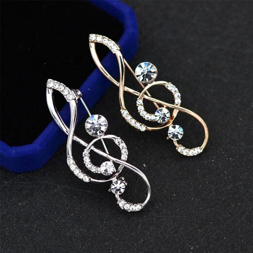 Diamond-encrusted musical note fashion brooch anti-exposure corsage brooch music symbol simple and versatile clothing accessories surround musical note-silver