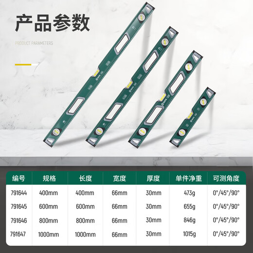 SATA anti-fall thickened magnetic three-level bubble level with scale high-precision ruler 400mm-1000mm optional Level 400MM 791644