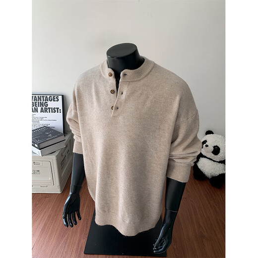 Knitted Sweater Large Size Henley Collar Sweater Men's Lazy Style Bottoming Sweater Jacket Black 3XL