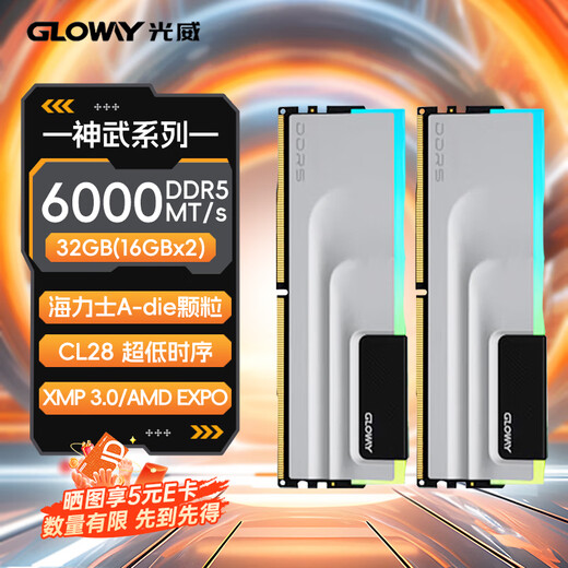 Gloway 32GB (16GBX2) DDR5 6000 desktop memory module Shenwu RGB light strip Hynix A-die CL28 space gray partially compatible