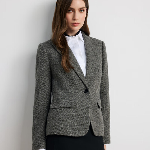 Scofield Wool 100% Women's Old Money Style Herringbone Blazer 2025 Fall New Arrival Gray M 165