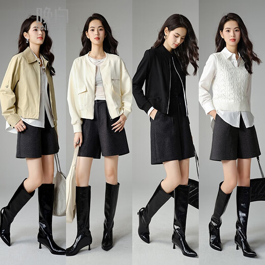 Late White New Product 2025 Winter Temperament Sheep Wool Skirts Simple and Elegant High Waist Casual Woolen Shorts Boot Pants Women Dark Gray 28