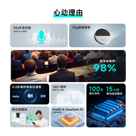 InnAIO Type-C Magnetic Translator T10 Voice Clone Cross-application Simultaneous Interpretation Multilingual Real-time Translator Panda Color Small and Portable Magical Device for Going Abroad