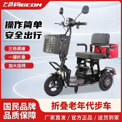 Small electric tricycle for home use to pick up and drop off children, ladies, elderly parent-child folding car, lightweight battery car, anti-rollover, dual drive, lithium battery, 48V-15A - battery life 60 miles