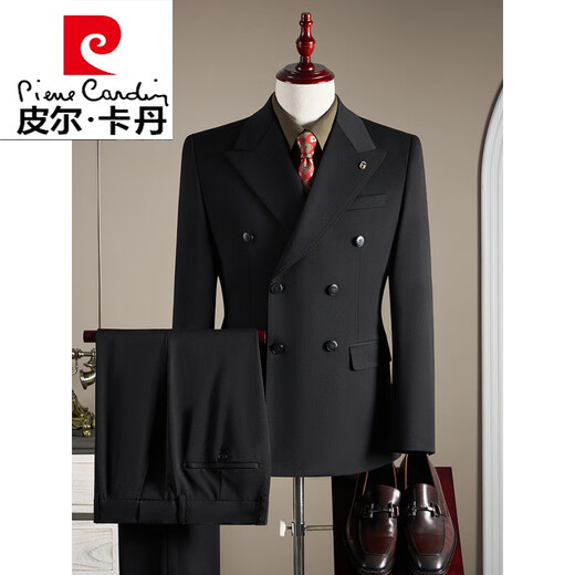 Pierre Cardin double-breasted wool suit suit men's business formal high-quality slim groom wedding suit three-piece suit for men dark gray suit + trousers M (95-110Jin Jin equals 0.5 kg)