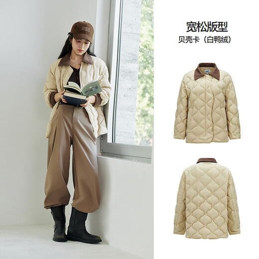 Semir down jacket women's mid-length light texture loose 2025 contrasting color corduroy lapel winter 109725113027