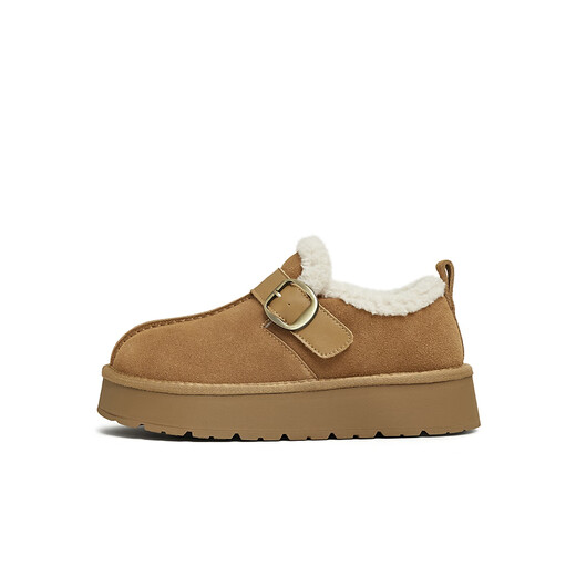 Tianmei Birkenstock shoes plush warm round toe solid color women's boots new style brown 36