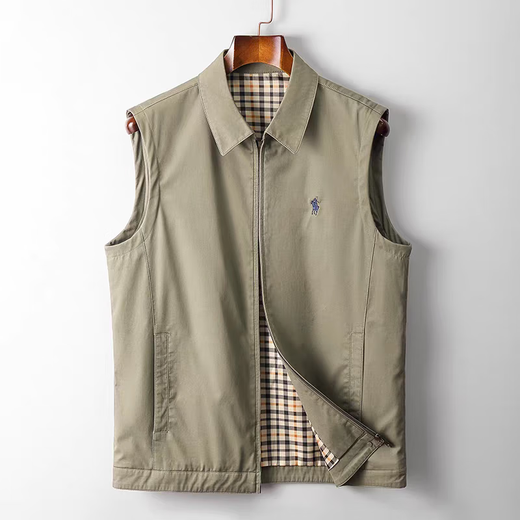 圣马奇保罗polo马甲男春秋新款时尚休闲立领马夹男马标刺绣潮流坎肩男外套 深蓝色翻领B款 XL 建议140-155斤