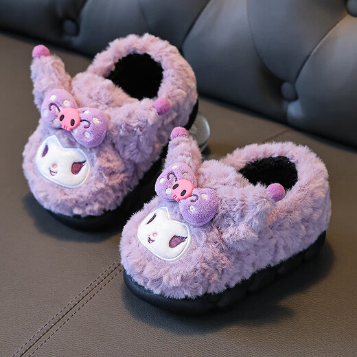 Children's cotton slippers Sanrio girls cute princess baby home indoor mother and daughter non-slip warm furry shoes purple - heel included 17.5 -28/29 inner length 17.5CM about 4-5 years old