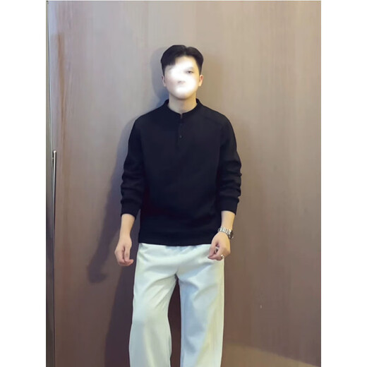 7 excellent products Henry collar sweatshirt men's autumn and winter new fashion brand heavyweight polo shirt loose shoulder jacket top men LHFS-CX81 black M