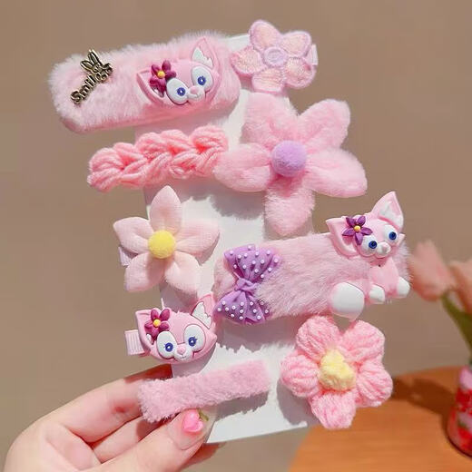 Strawberry Bear children's hair clip for girls autumn and winter plush hair clip for little girls that does not hurt hair side bangs clip for baby headdress 01 Star Dew Bow