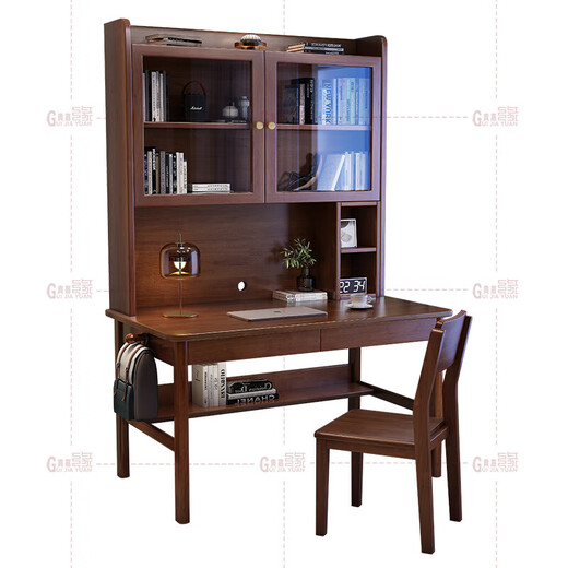 Guijiayuan solid wood desk and bookcase combination study table with bookshelf integrated writing desk desktop computer table study furniture solid wood color solid wood, stable and durable 0.8m desk single drawer