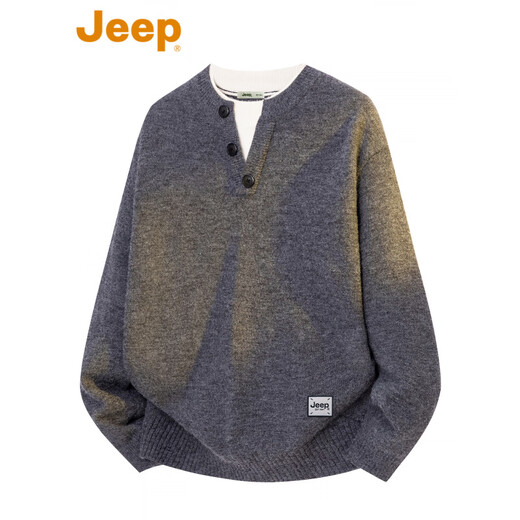 Jeep fake two-piece black sweater men's autumn and winter trendy brand thickened and warm Henry collar sweater black _ Official authentic M _ Recommendation _100-120Jin Jin equals 0.5 kg