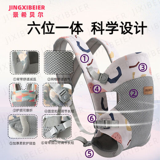 Baby sling, cloth bag, baby belt, two-hand front-back type, lightweight, multi-functional baby-carrying tool for all seasons, crown blue four-season model, two-sided mesh with sponge pocket in the middle, 4 carrying methods