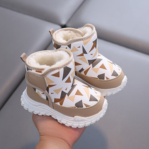 Tyrannis shoes 1-3 years old 2 baby toddler cotton boots men and women anti-slip children's waterproof snow boots thickened khaki color 14 inner length cm_22 size
