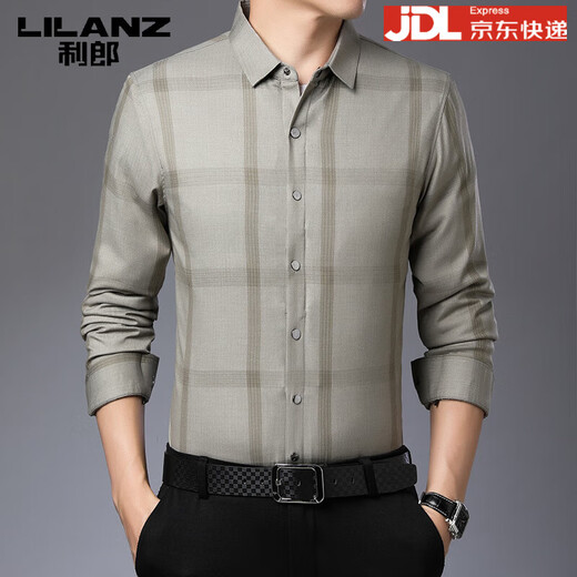 利郎男装长袖衬衫冬季加厚保暖可拆卸内胆男士休闲色衬衣潮 驼色9821(格子款) S 165/84A(建议95-120斤)