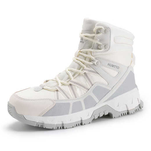 HUMTTO Schneestiefel für Damen, plus Samt, rutschfeste, warme High-Top-Baumwollschuhe, Herren-Bergsteiger-Skistiefel, Elfenbeinweiß plus Samt – Damen 35