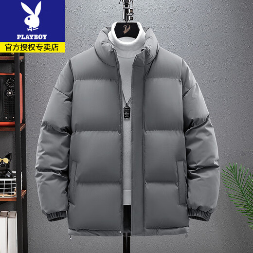 Playboy Down Jacket Men's Winter Thickened Jacket Cotton Warm Jacket Plus Size Fat Men's Cotton Jacket 9988 Black Stand Collar XL 130-145Jin Jin is equal to 0.5 kg