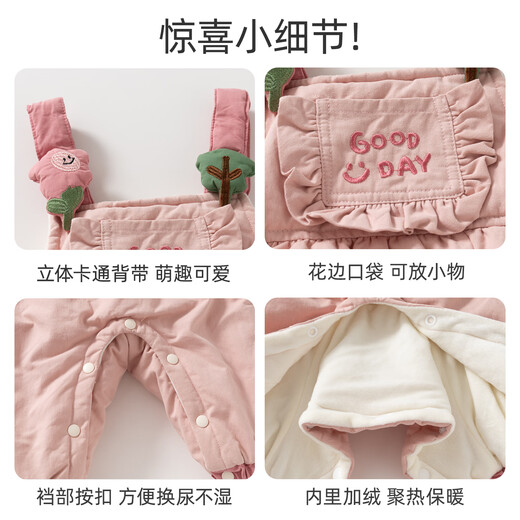 Banxidi Girls' Pants Autumn and Winter 2025 New Baby Plush Casual Pants Baby Winter Clothes Children's Princess Overalls Pink 90