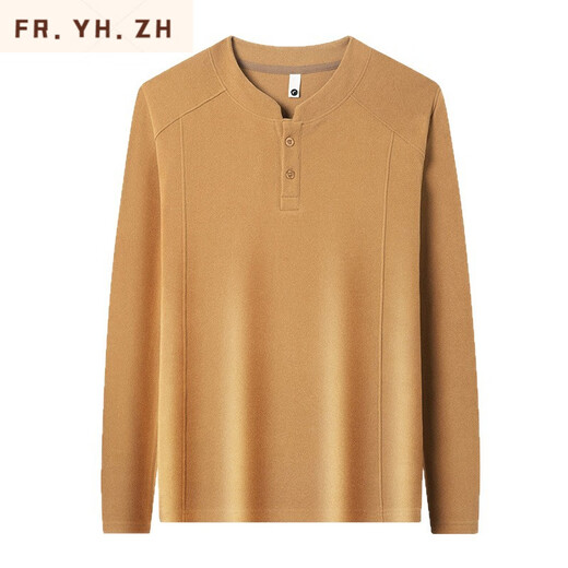 FR.YH.ZH Wansu men's autumn and winter new light luxury double-sided German velvet bottoming shirt men's Henry collar long-sleeved T-shirt stand-up collar sweatshirt black
