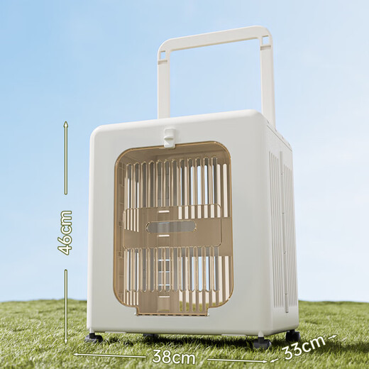 Outdoor cat outing box, foldable portable suitcase, large capacity trolley box, pet cat flight box, off-white, extremely breathable, 75CM extra long trolley