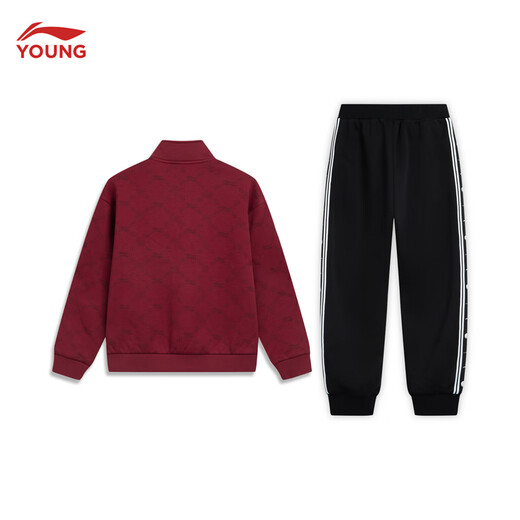 Li Ning children's clothing children's sweatshirt suit for men and women, small and big children, New Year's style leggings and velvet sports top suit YWEW003 dark red/black-4 175