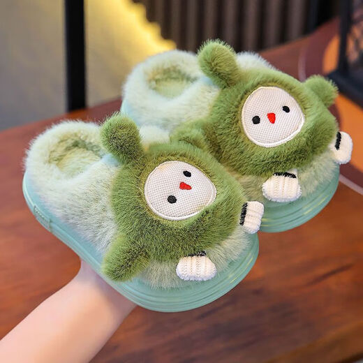 2025 Danzi Party Children's Cotton Slippers Cute Boys and Girls Indoor Cartoon Baby Slippers Keep Warm in Winter Light Green Danzi 32 Size 33 Inner Length 20.0CM