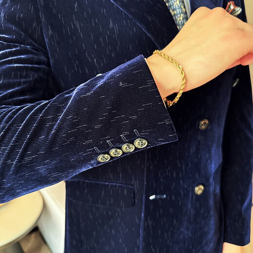 Jason's Corduroy Suit Men's Business Formal Double-breasted Autumn and Winter Thickened Jacket High-end Fashion Brand Casual Suit Set Navy Blue (Suit + Pants) 4XL
