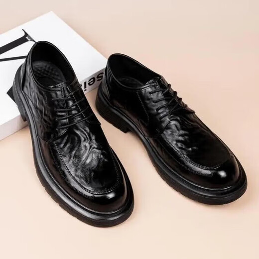 XO leather shoes for men, first-layer cowhide, 2025 autumn and winter formal business derby shoes, lace-up suit shoes, men's shoes, black 42