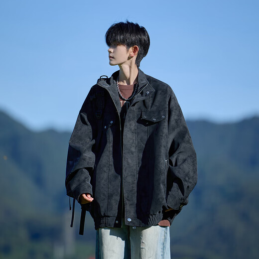 Shelley Jones American retro pu leather jacket men's autumn new loose trendy high-end handsome jacket clothing black cotton XL recommended 125-135Jin Jin equals 0.5 kg