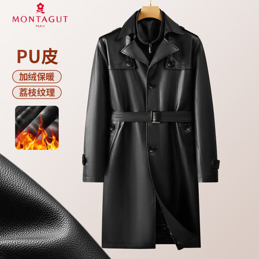 Montagut Warm Plus Velvet + Long 25 Winter Leather Jacket Fashion Jacket Men's Leather Jacket Men's PU Leather Jacket Black 3XL /56