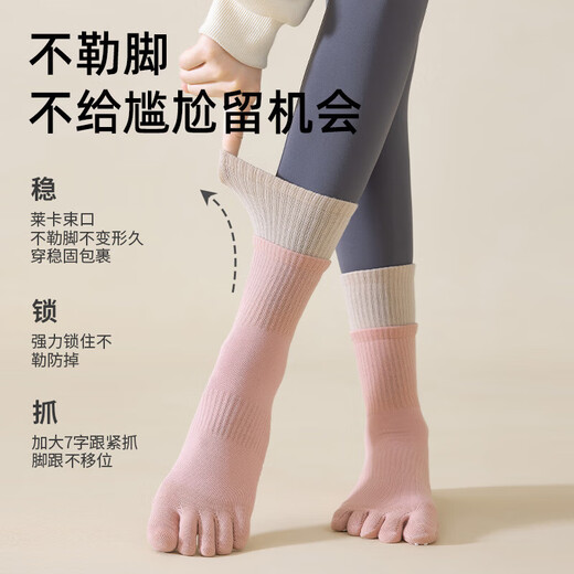 Yoga socks for women, professional non-slip socks, pure cotton toe socks, Pilates split toe socks, women's indoor fitness mid-calf socks, pink + light purple + gray + black + black