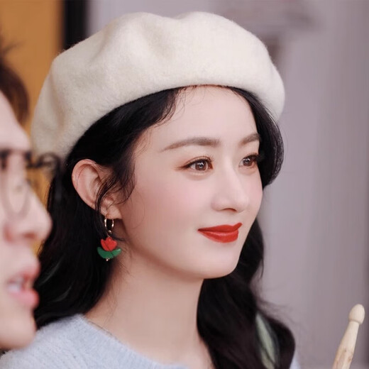 Maichaoshang beret for women spring and autumn 2025 new Korean fashion versatile milk white beret for women autumn and winter warm wool M (56-58cm)/black M (56-58cm)