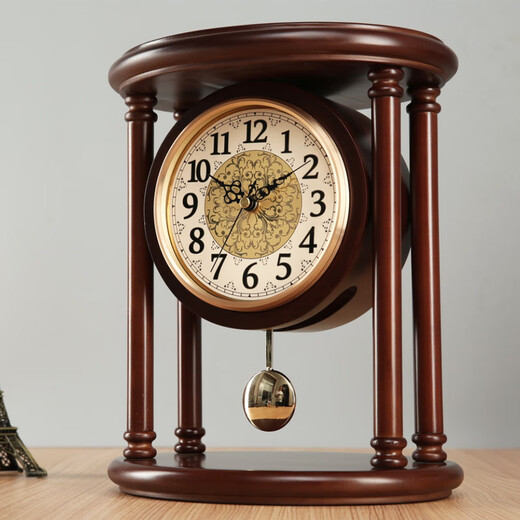 The Story of Time New Chinese style high-end solid wood old-fashioned table clock home tabletop clock antique sitting clock YS282 large size - brown swing model - solid wood - Lisheng movement height 34 width 28