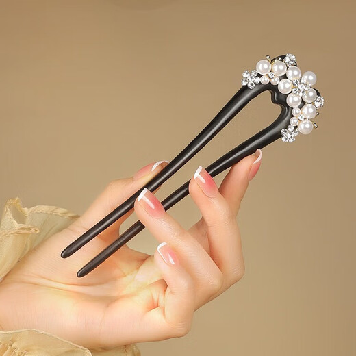 Lugeli ebony U-shaped double hairpins for women, high-end Chinese style new hairpins and hairpins, birthday gifts for girlfriends, Gypsophila-ebony gift box