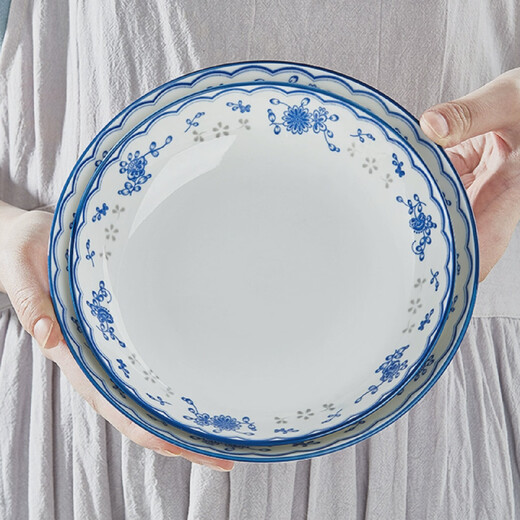 Fantasy plates, dishes, household underglaze color tableware, new ceramic plates, Chinese-style thickened bowls and plates, 10 bowls, 10 plates, 4.6-inch Jingde bowl + 8-inch round plate