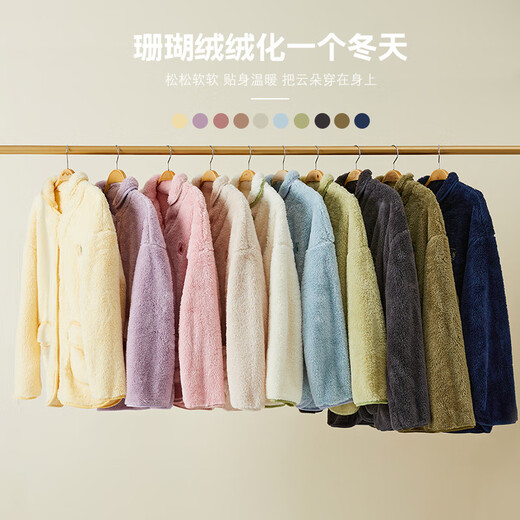 PICTURE French imported coral velvet pajamas for women winter couple antibacterial plus velvet thickened warm can be worn outside home clothes set off-white women's model W238B M (recommended 90-110Jin Jin equals 0.5 kg)