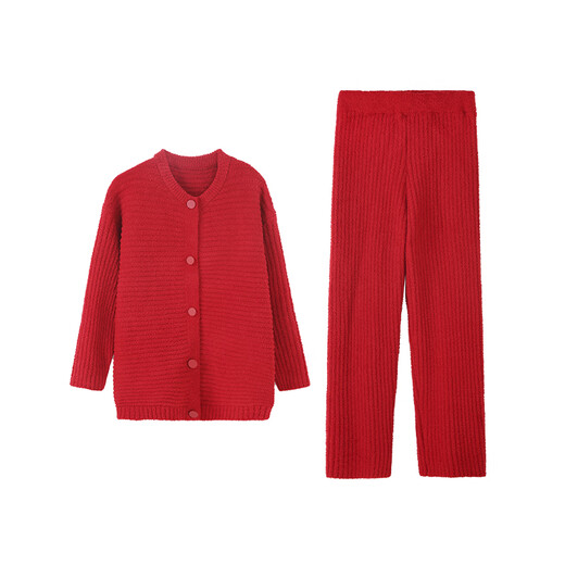 Anzhiban Super Warm Half Velvet Couple Pajamas Autumn and Winter Thickened Coral Velvet Winter Home Clothing for Men and Women Burgundy Female M