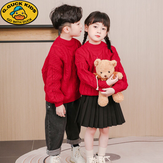 G.duck fried street parent-child clothing for a family of three 2025 new autumn clothing for mother and daughter New Year and winter clothing high-end red sweater trend red 165 adult size S