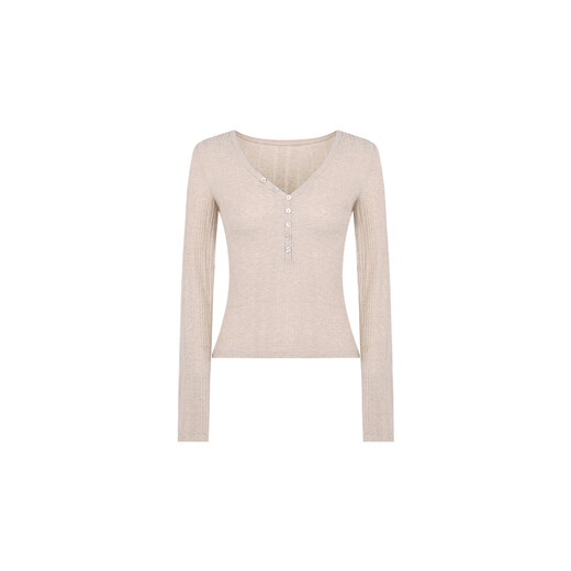 EIA Yiyao has a good figure both inside and outside. V-neck sweater for women in autumn and winter. Korean style slim long-sleeved top. Oatmeal color top. Medium and high elasticity. S. 85Jin Jin is equal to 0.5kg. 100Jin Jin is equal to 0.5kg. Yiyao wears size S.